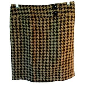 Ann Taylor Women's Brown Checked Lined Side Zip Wool Bland Pencil Skirt Size 6